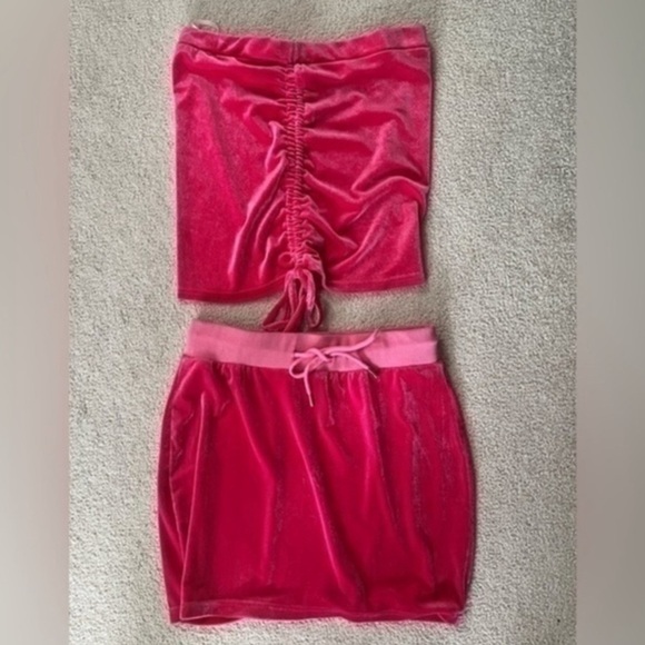 SHEIN | Barbiecore Y2K pink  velvet tube top and mini skirt set - size Large​​​​ - Picture 2 of 8